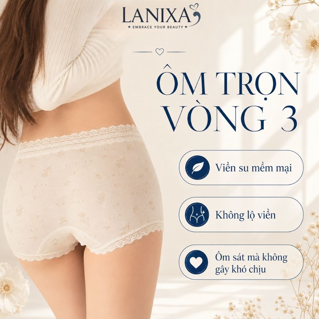 Quần Lót Nữ Dáng Đùi Ôm Mông Chất Su Mềm Mịn, Quần Boxer Nữ Đáy May 2 Lớp Kháng Khuẩn LANIXA L6448
