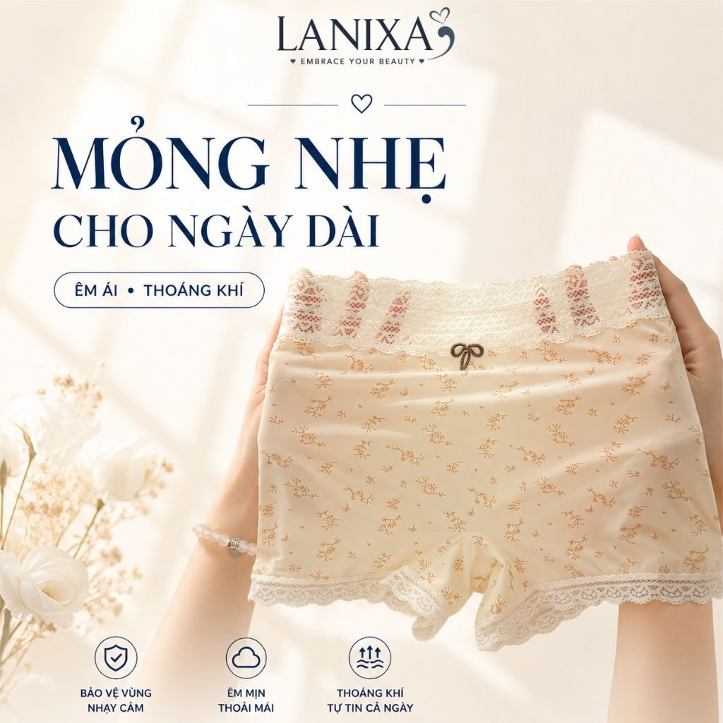 Quần Lót Nữ Dáng Đùi Ôm Mông Chất Su Mềm Mịn, Quần Boxer Nữ Đáy May 2 Lớp Kháng Khuẩn LANIXA L6448