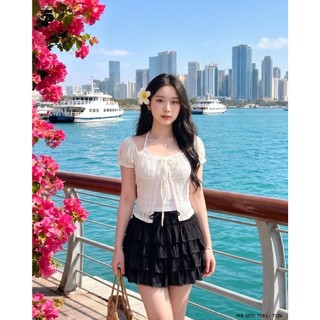 Set Áo Kiểu Kèm Chân Váy Nữ Twentyfive Thiết Kế Xếp Tầng, Viền Ren, Form Bồng Bềnh Điệu Đà Có Lót Trong 7281-7276