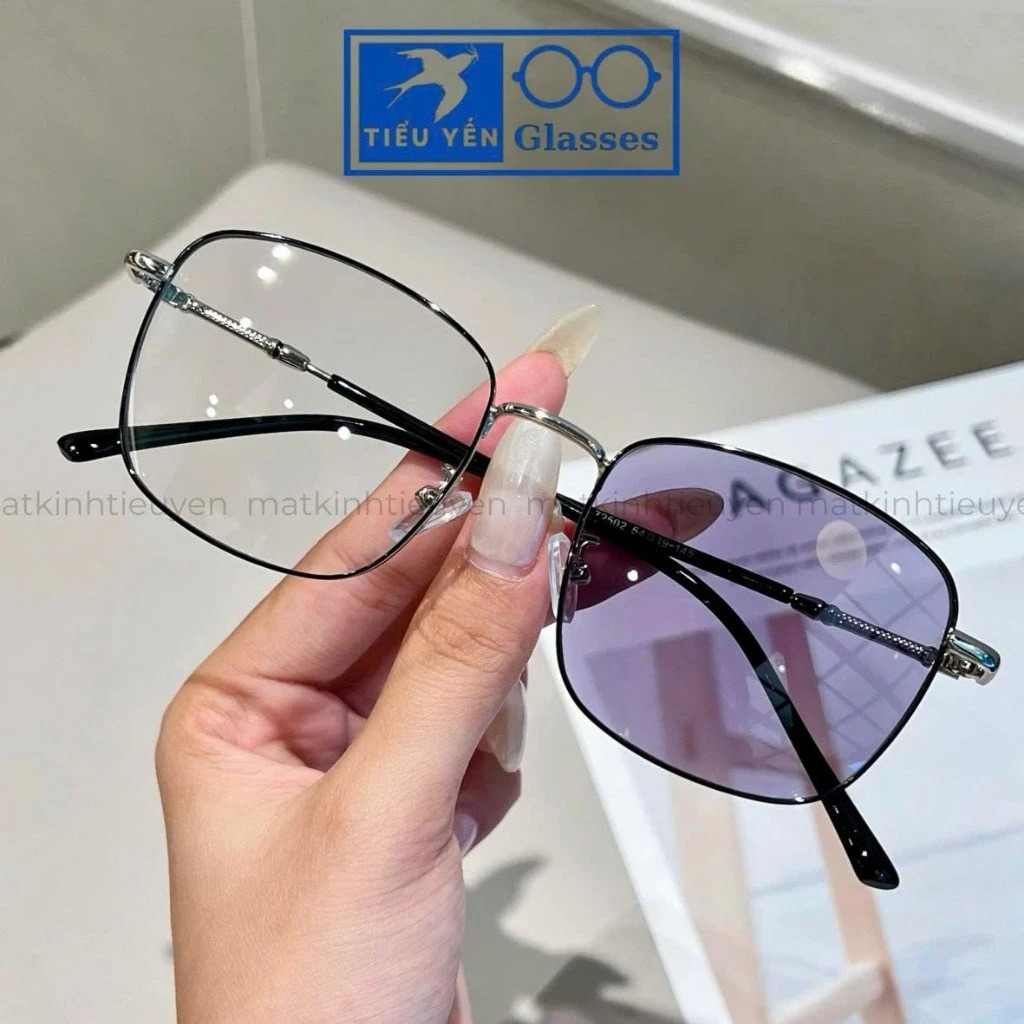 [Tròng Đổi Màu] Kính Cận TiTannium đổi màu khi ra nắng Tròng Kính chống tia UV400 , chất liệu ko gỉ phù hợp nam nữ