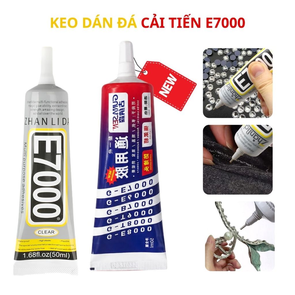Keo dán đính đá trong suốt E7000 dán đá dán vải trang trí đồ handmade đa năng khô nhanh 50ml 110ml