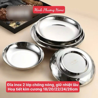 Đĩa vân Diamond inox18/10 Oyatton [468], đĩa chống nóng hoạ tiết kim cương sang trọng