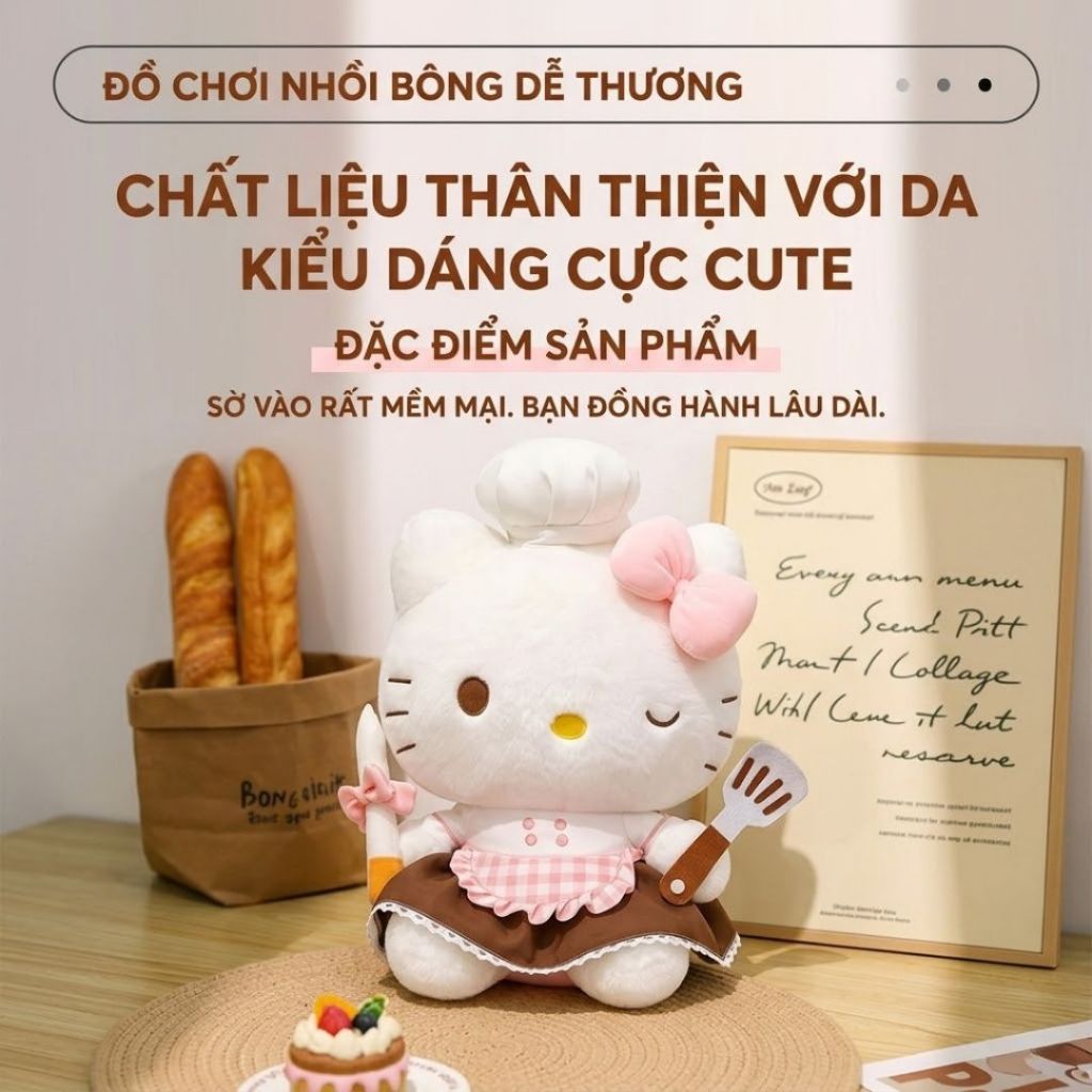 Gấu Bông Hello Kitty Trang Phục Đầu Bếp Bánh Ngọt Đáng Yêu, Thú Nhồi Bông Hello Kitty Cao Cấp Quà Tặng Cho Bé, Bạn Gái