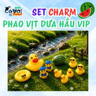 Set Charm Phao Vịt Dưa Hấu Vịt Vàng Mùa Hè Kính Đen Siêu Ngầu Trang Trí Dép 3D Dễ Thương Phụ Kiện Cute Cao Cấp Hot Trend