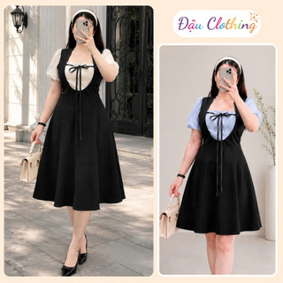 Đầm Bigsize Nữ Dáng Xòe Đi Tiệc Cổ Vuông Tay Phồng Phối Nơ Thanh Lịch Sang Chảnh 58-95kg G680/A694