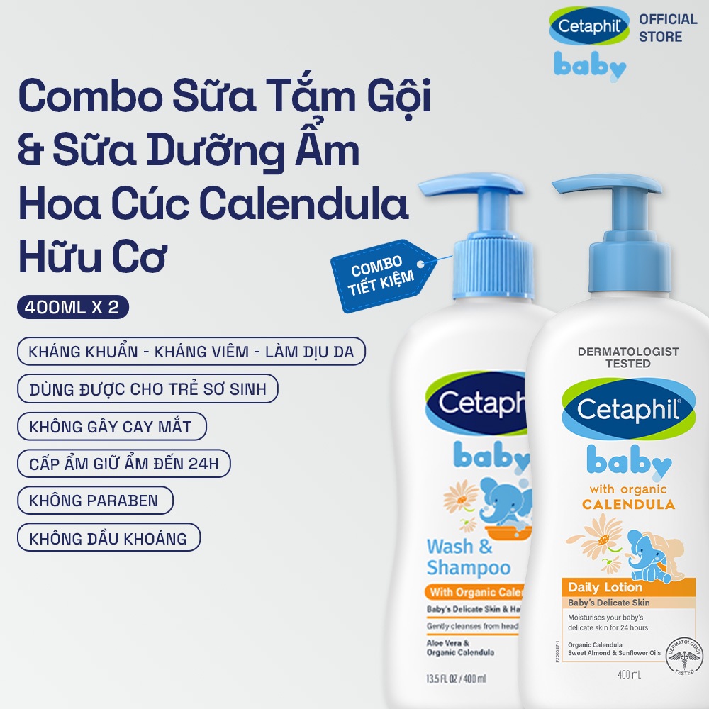 [LIVE] Combo Sữa tắm gội + Sữa dưỡng ẩm dịu lành cho bé với Calendula hoa cúc hữu cơ 400ml/chai