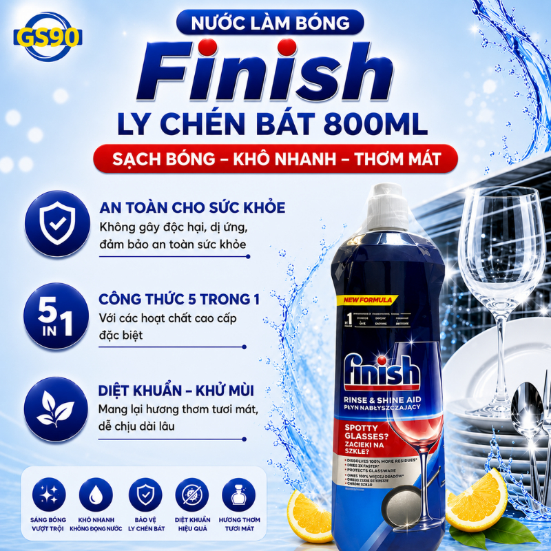 [TẶNG BÌNH GIỮ NHIỆT] Nước Làm Bóng Finish 800ml - Dùng Làm Bóng Cho Máy Rửa Bát - Hàng Nhập Khẩu Đức Chính Hãng