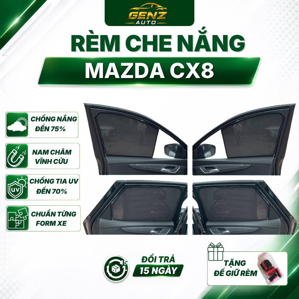 Rèm che nắng xe Mazda Cx8 2019 - HIỆN NAY - hít nam châm cao cấp, vừa khít 4 cửa xe
