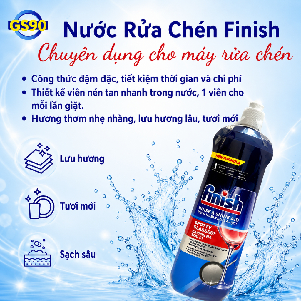 [TẶNG BÌNH GIỮ NHIỆT] Nước Làm Bóng Finish 800ml - Dùng Làm Bóng Cho Máy Rửa Bát - Hàng Nhập Khẩu Đức Chính Hãng