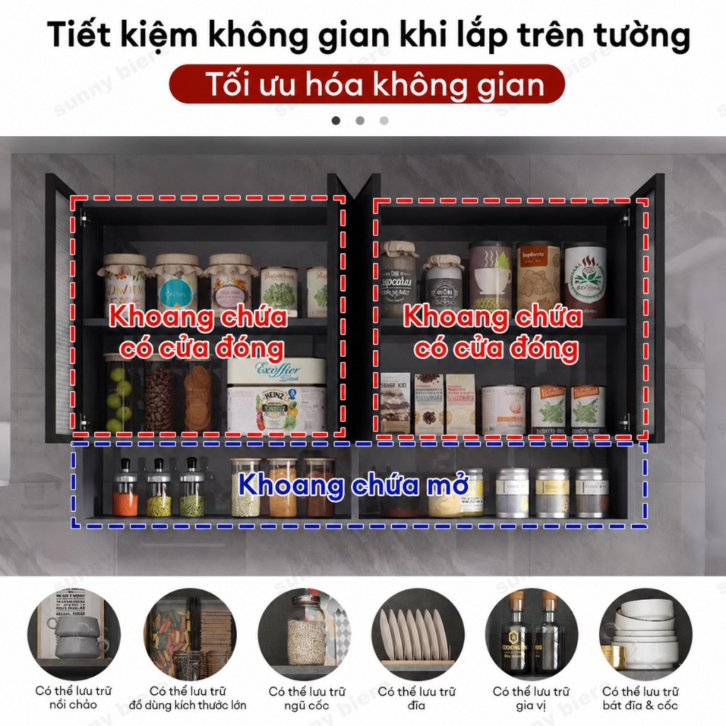 Tủ bếp treo tường nhôm hợp kim cánh kính Chống bụi gọn đẹp Tiết kiệm diện tích nhà nhỏ 𝙎𝙐𝙉𝙉𝙔 𝘽𝙄𝙀𝙍𝙀