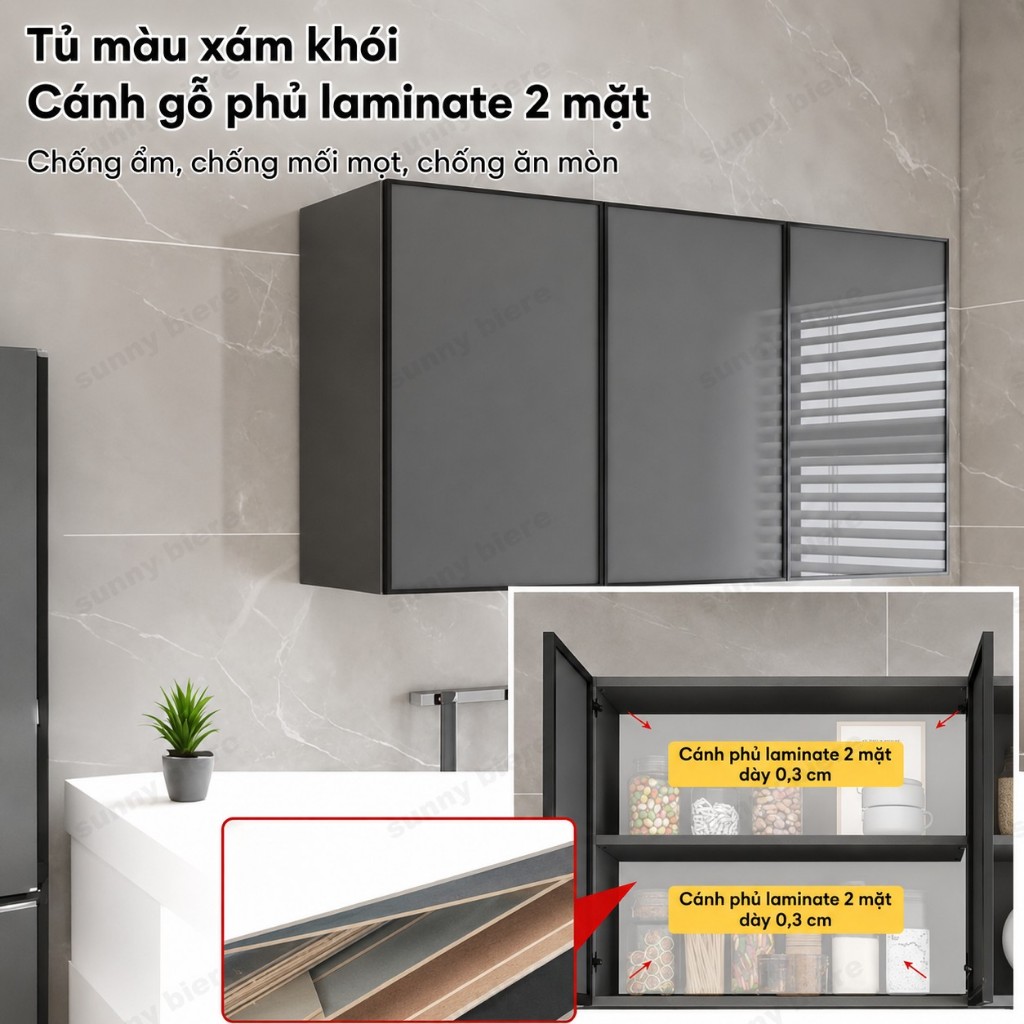 Tủ bếp treo tường nhôm hợp kim cánh kính Chống bụi gọn đẹp Tiết kiệm diện tích nhà nhỏ 𝙎𝙐𝙉𝙉𝙔 𝘽𝙄𝙀𝙍𝙀