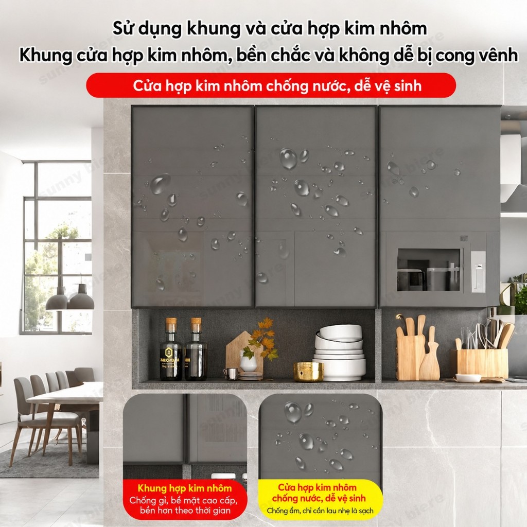 Tủ bếp treo tường nhôm hợp kim cánh kính Chống bụi gọn đẹp Tiết kiệm diện tích nhà nhỏ 𝙎𝙐𝙉𝙉𝙔 𝘽𝙄𝙀𝙍𝙀