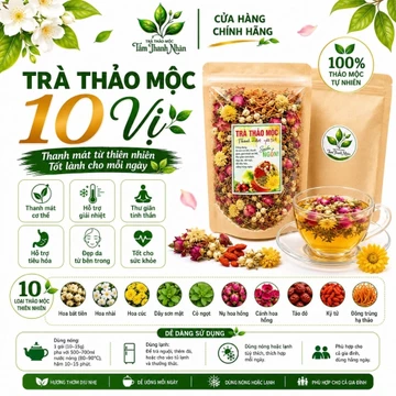 [TRÀ THANH LỌC CƠ THỂ 10 VỊ] Trà sơn mật hồng sâm mix hoa nhài cỏ ngọt hoa cúc vàng, hoa hồng giải độc mát gan ngủ ngon
