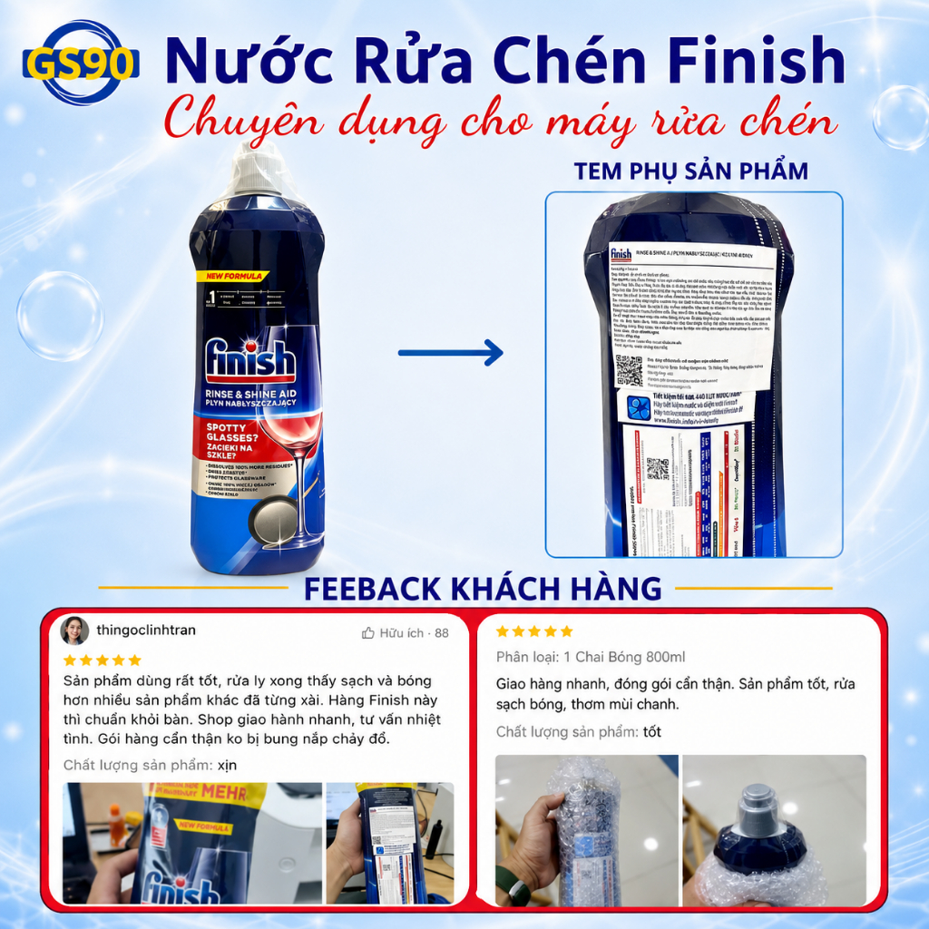 [TẶNG BÌNH GIỮ NHIỆT] Nước Làm Bóng Finish 800ml - Dùng Làm Bóng Cho Máy Rửa Bát - Hàng Nhập Khẩu Đức Chính Hãng