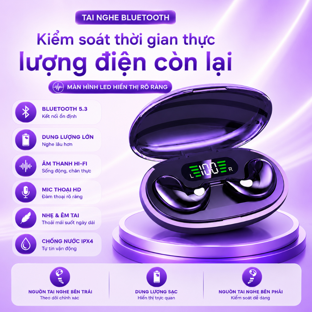 Tai nghe chơi game X55 Bluetooth 5.4 chống nước, màn hình LED pin Trâu, độ trễ thấp,thiết kế nhỏ gọn