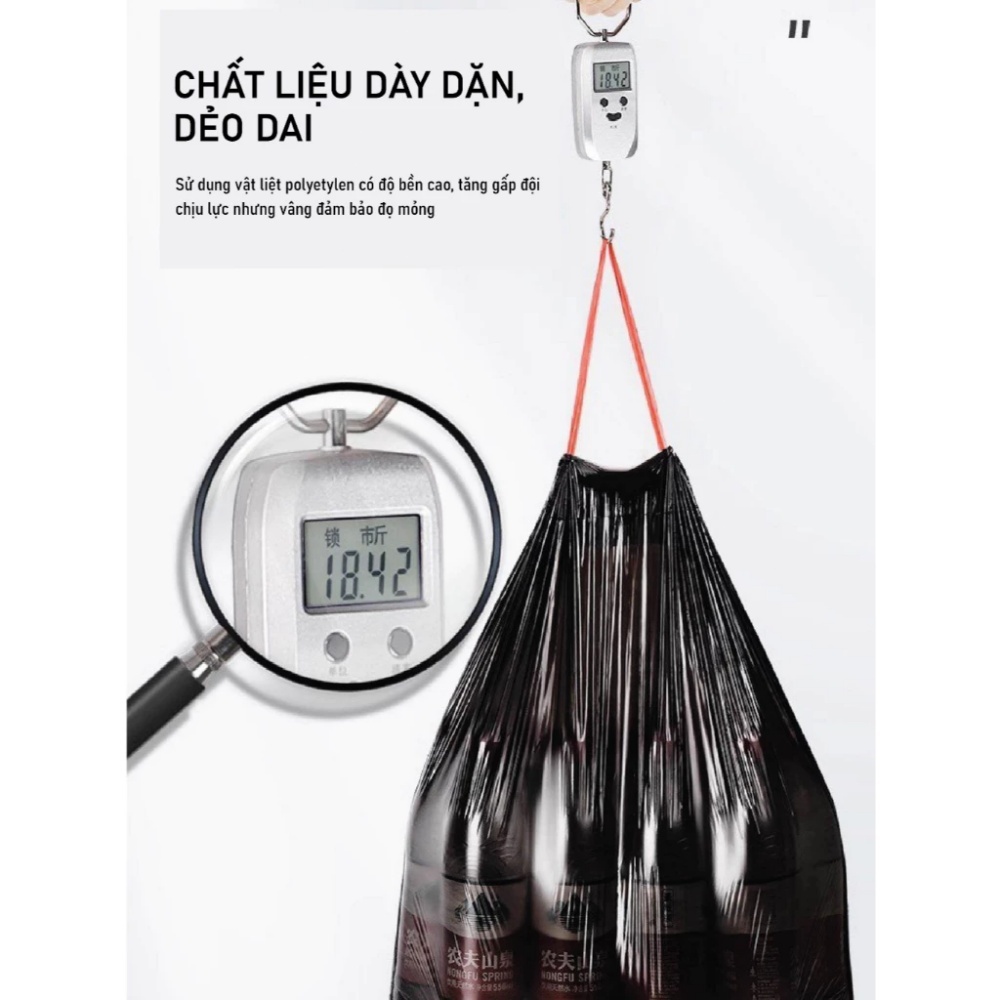 Túi rác tự hủy sinh học dây rút 45x50cm, chất liệu PE, siêu dai, siêu bền, không bẩn tay - 5 cuộn