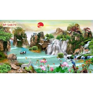 Tranh SƠN THUỶ 3D phong cảnh thác nước chảy, sông suối nên thơ