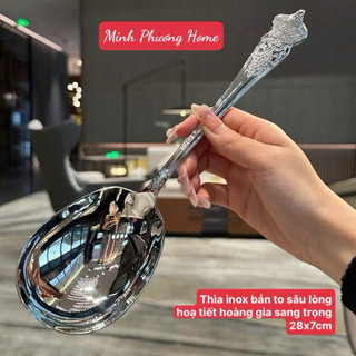 Thìa muỗng hoàng gia bản to [773], inox 316NDT, cán khắc  tinh tế