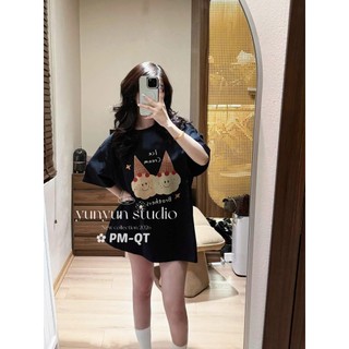 Áo Thun Nữ Màu Đen Họa Tiết Kem Cream QCCC Cao Cấp