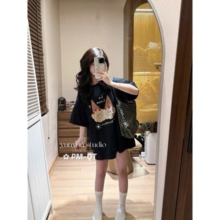 Áo Thun Nữ Màu Đen Họa Tiết Kem Cream QCCC Cao Cấp