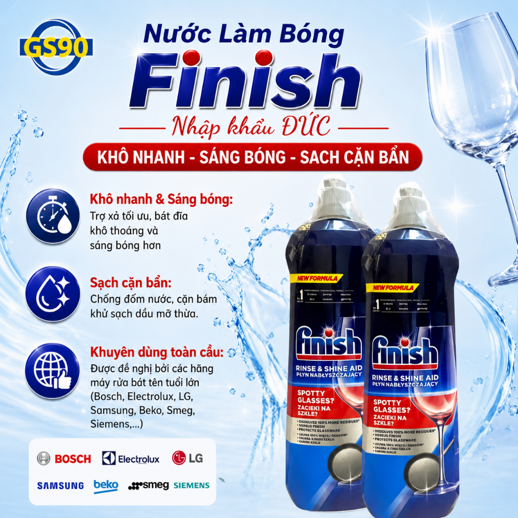 [TẶNG BÌNH GIỮ NHIỆT] Bộ Sản Phẩm Finish Muối Rửa Bát, Nước Làm Bóng, Viên Rửa Và Dung Dịch Vệ Sinh Máy Nhập Khẩu Đức