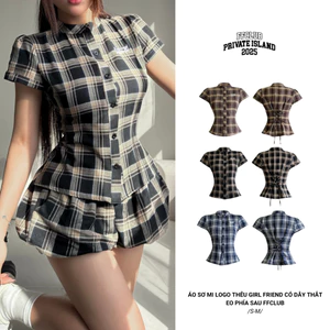 Áo sơ mi Caro chiết eo ôm tôn dáng đằng sau Thêu GIRL FRIEND FFCLUB