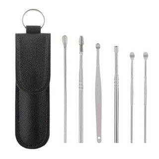 SET 6 Dụng Cụ Lấy Ráy Tai Bằng Thép Không Gỉ Kèm Túi Đựng Dụng Cụ Vệ Sinh Tai Dành Cho Gia Đình