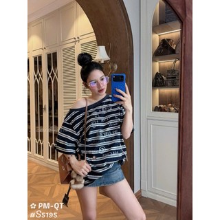 Áo Thun Nữ Lệch Vai Kẻ Ngang Form Rộng QCCC Cao Cấp