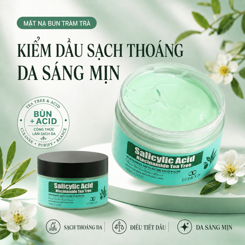 LYDIMOON Mặt nạ đất sét axit salicylic 100g, loại bỏ mụn đầu đen kiềm dầu sạch mụn dưỡng trắng sáng da