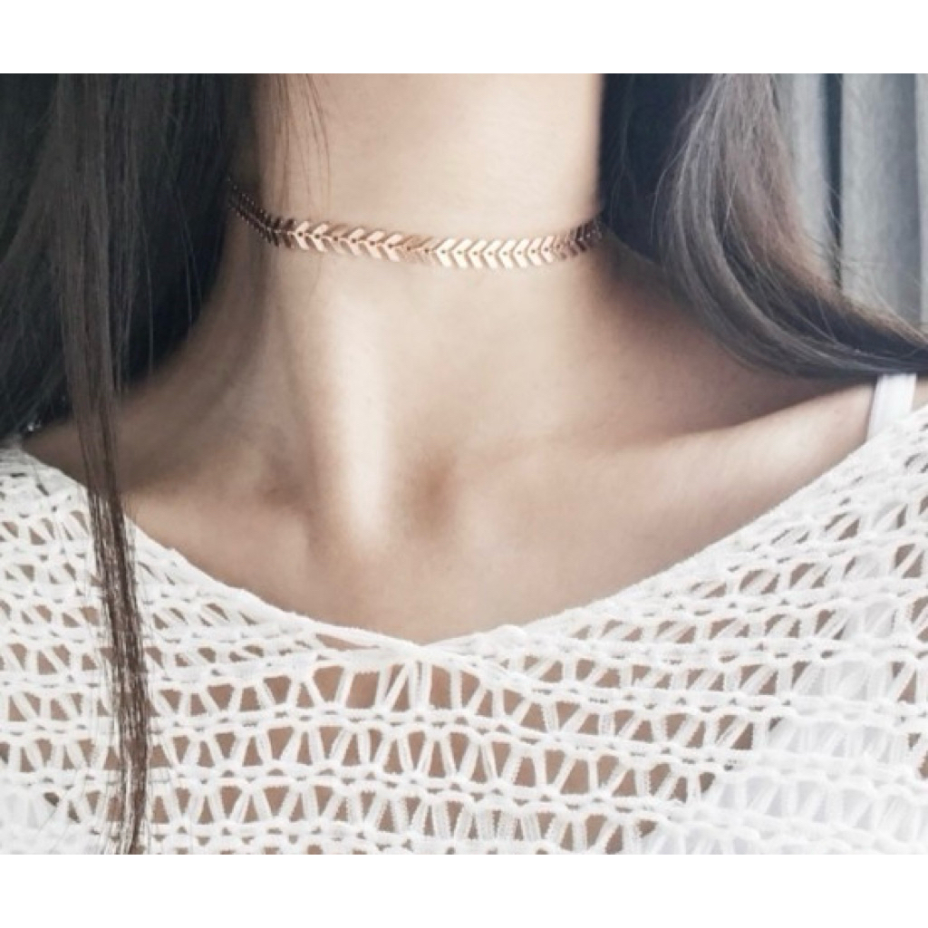 Choker vòng cổ nữ titan kiểu chiếc lá cách điệu song song mạ vàng 18K thời trang không gỉ BY ACCESSORIES