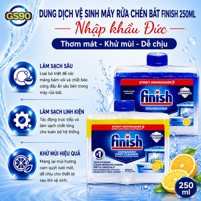 [TẶNG BÌNH GIỮ NHIỆT] Bộ Sản Phẩm Finish Muối Rửa Bát, Nước Làm Bóng, Viên Rửa Và Dung Dịch Vệ Sinh Máy Nhập Khẩu Đức