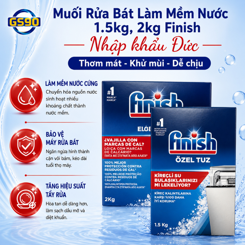 [TẶNG BÌNH GIỮ NHIỆT] Bộ Sản Phẩm Finish Muối Rửa Bát, Nước Làm Bóng, Viên Rửa Và Dung Dịch Vệ Sinh Máy Nhập Khẩu Đức