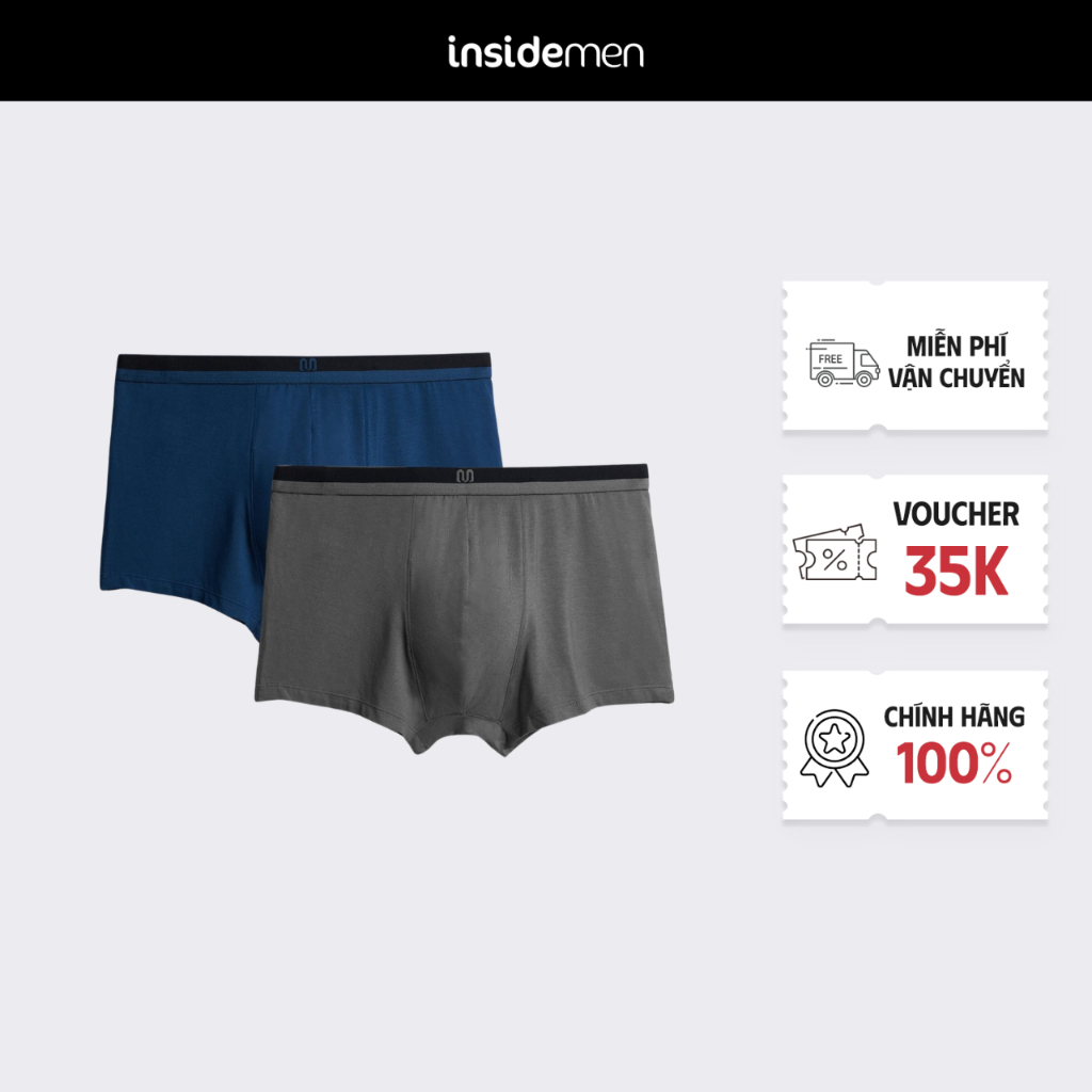 [Mua 1 Tặng 1] Bộ 02 Quần Lót Nam Boxer Insidemen vải bamboo thoáng khí, co giãn IBX004CRM0P02