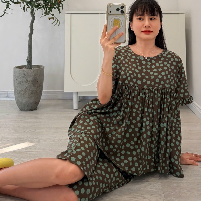 (43-98KG) Bộ tole lửng babydoll,  FORM RỘNG hàng thiết kế bèo 2 lớp - Nocnhamacdobo