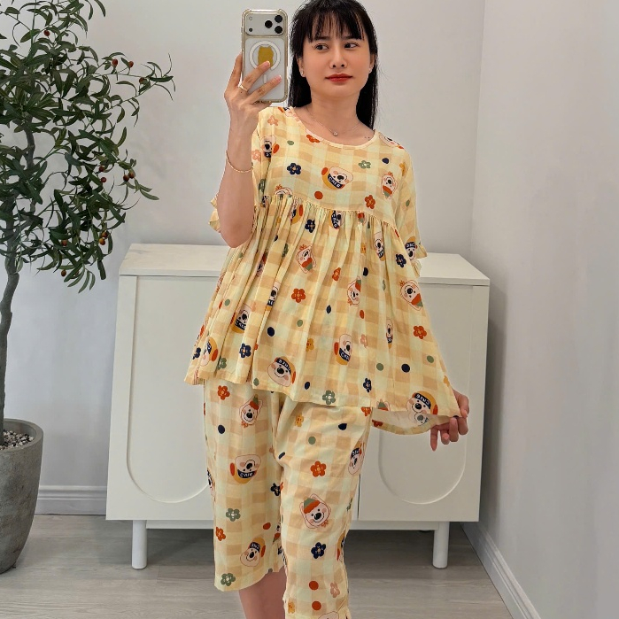 (43-98KG) Bộ tole lửng babydoll,  FORM RỘNG hàng thiết kế bèo 2 lớp - Nocnhamacdobo