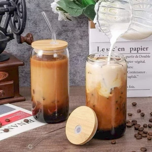 Cốc Thuỷ Tinh Lắp Gỗ Dung Tích 500Ml Hàng Trong Suốt Chịu Nhiệt