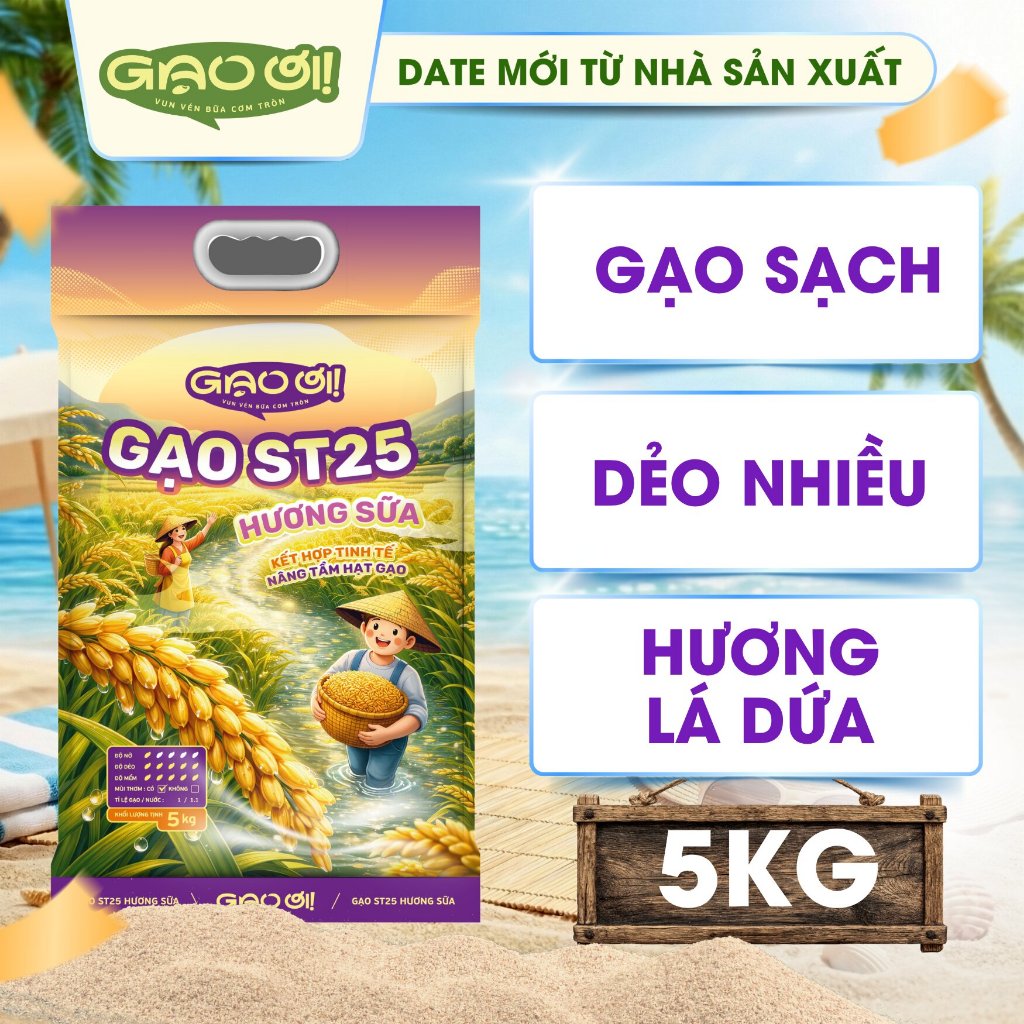 Gạo ST25 Lúa Mới Hương Sữa Túi 5kg – Chính Hãng Gạo Thơm Ngon, Dẻo Nhiều, Vị Đậm Đà