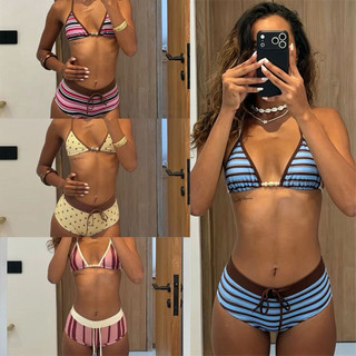 [ẢNH THẬT] Bikini Y2K Sọc Retro Quần Cạp Cao Tôn Dáng Đi Biển #335