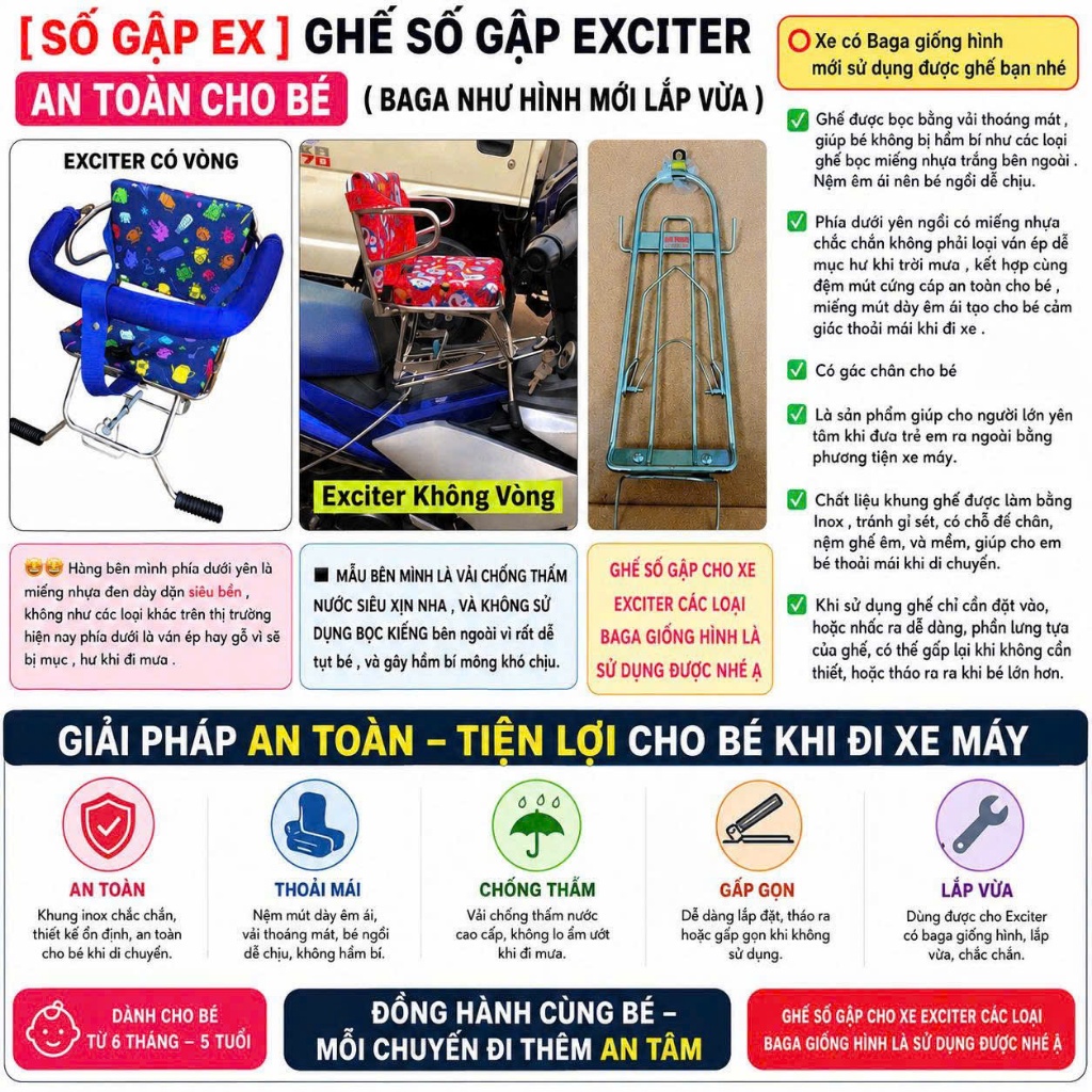 [ SỐ GẬP EX ] GHẾ SỐ GẬP EXCITER AN TOÀN CHO BÉ