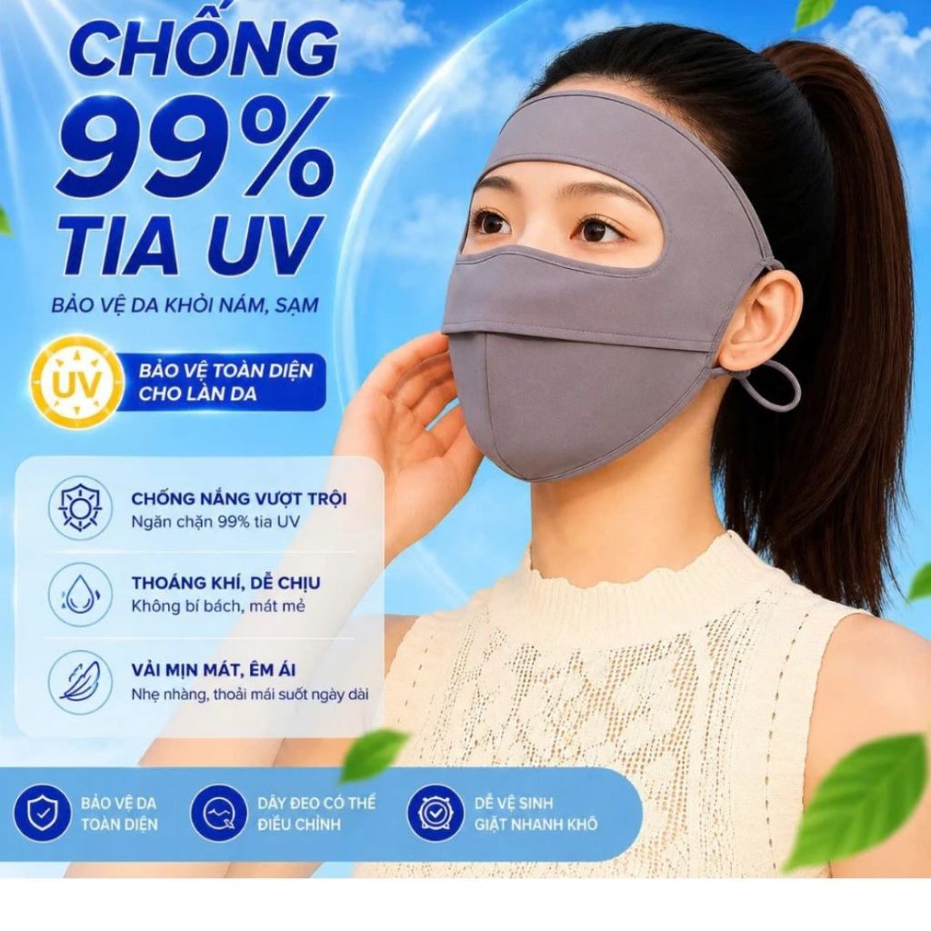 Khẩu trang chống nắng tia UV toàn mặt MINSU chất lụa băng mịn mát thoáng khí phù hợp cho cả nam và nữ.