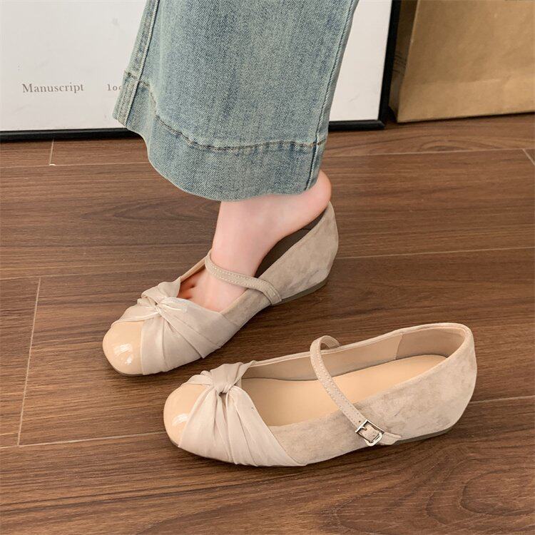 QUÀ TẶNG 01 BỜM TÓC --------------------Giày Búp Bê Nữ Độn Đế Trong 2,5cm Mary Jane Phối Nơ Thanh Lịch Tôn Dáng Êm Chân