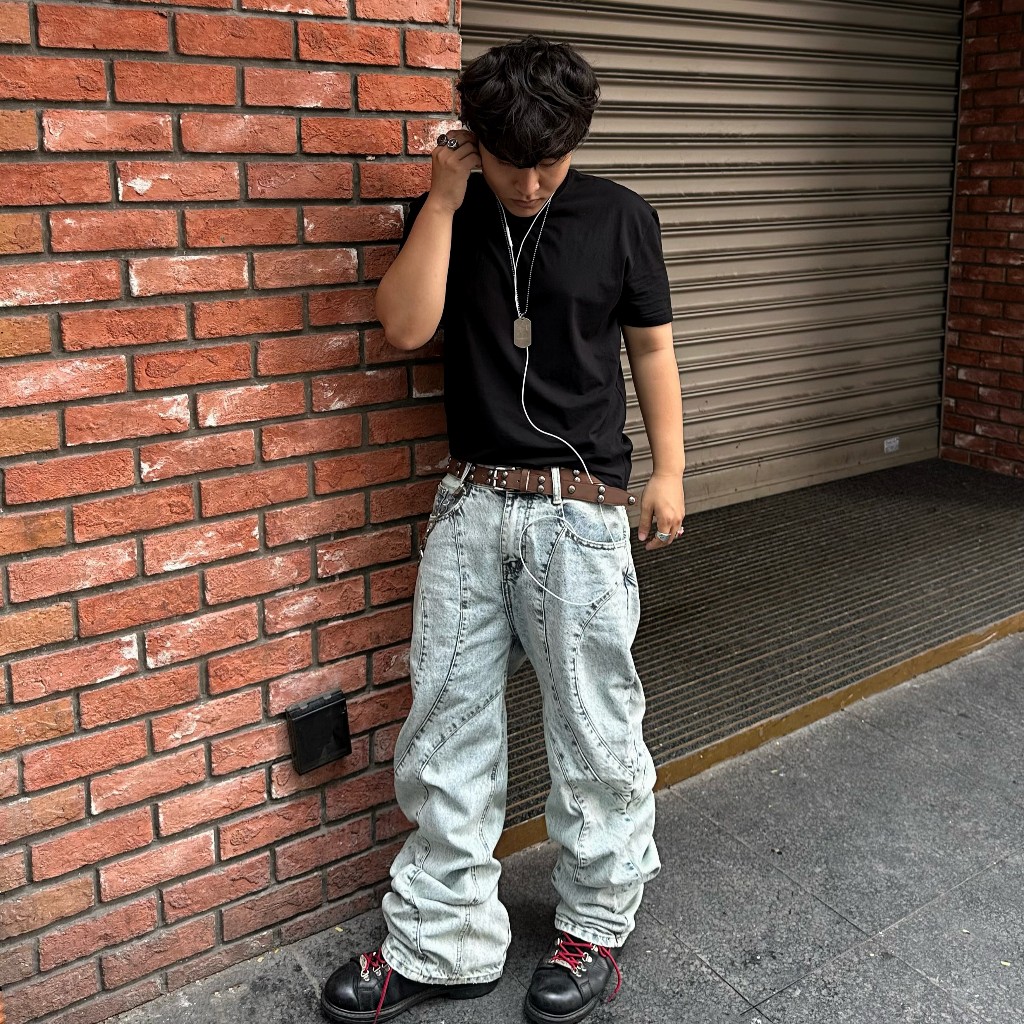 BadChoices | Quần jeans suông viền CURVE JEANS phong cách Menswear