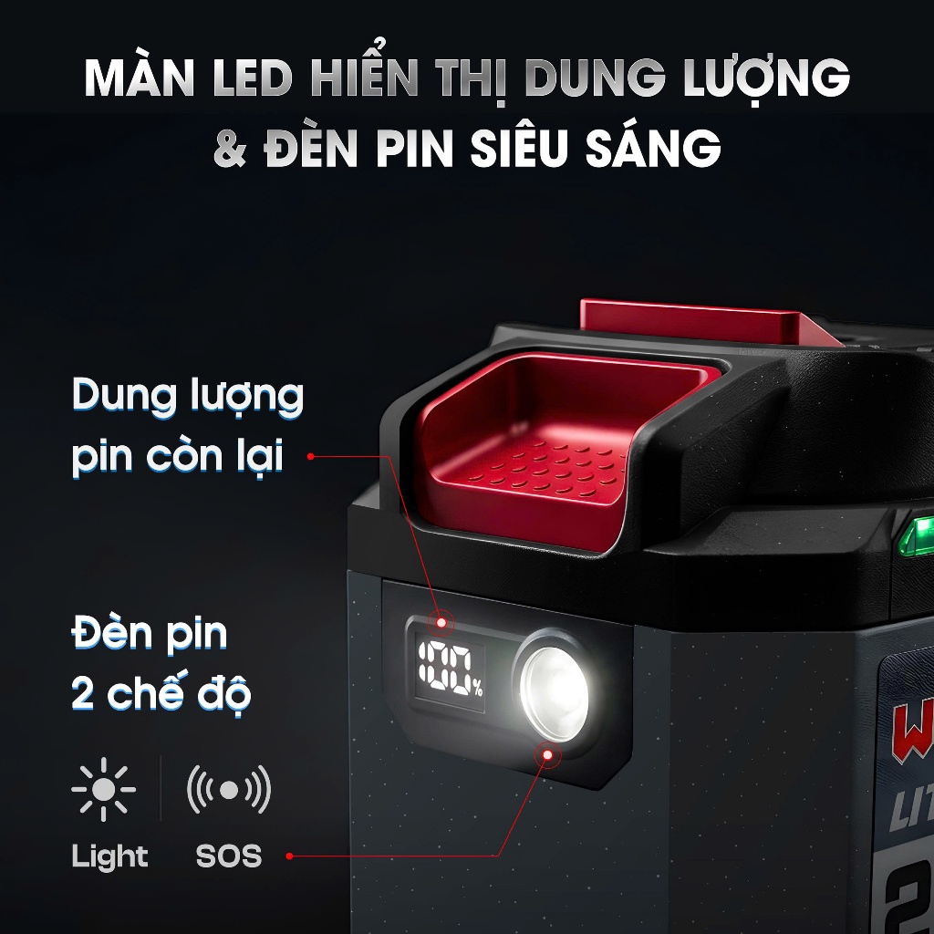 Combo pin sạc WORKFIX WF-CB6020UTL 20 CELL - 6Ah - USB/TYPE C/LED + Sạc 2A Dùng cho máy khoan, bulong, vặn vít