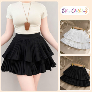 Chân váy bigsize xếp ly hai tầng dễ thương dáng xòe lưng cao cạp chun cơ giãn tốt chất vải cotton CVDL