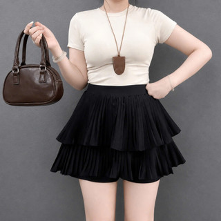 Chân Váy Xếp Ly Bigsize Nữ Dáng Mini Xếp Ly Hai Tầng Có Quần Bảo Hộ Vải Cotton Mềm Mịn CVDL