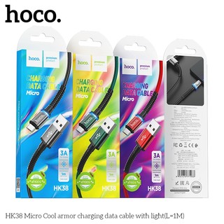 Cáp sạc nhanh báo đèn Hoco HK38 cổng MicroUSB, max 3A, dài 1M