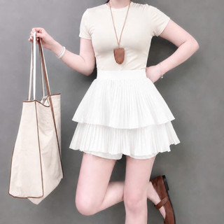 Chân váy bigsize xếp ly hai tầng dễ thương dáng xòe lưng cao cạp chun cơ giãn tốt chất vải cotton CVDL