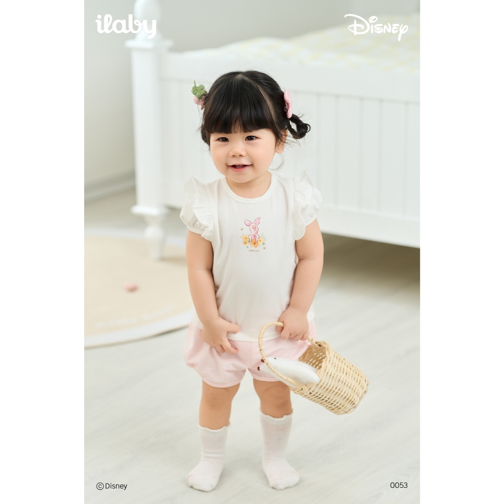 [IBABY 6M-4Y] Set bộ bé gái áo tay bèo họa tiết Piglet phối quần short dễ thương [0053]