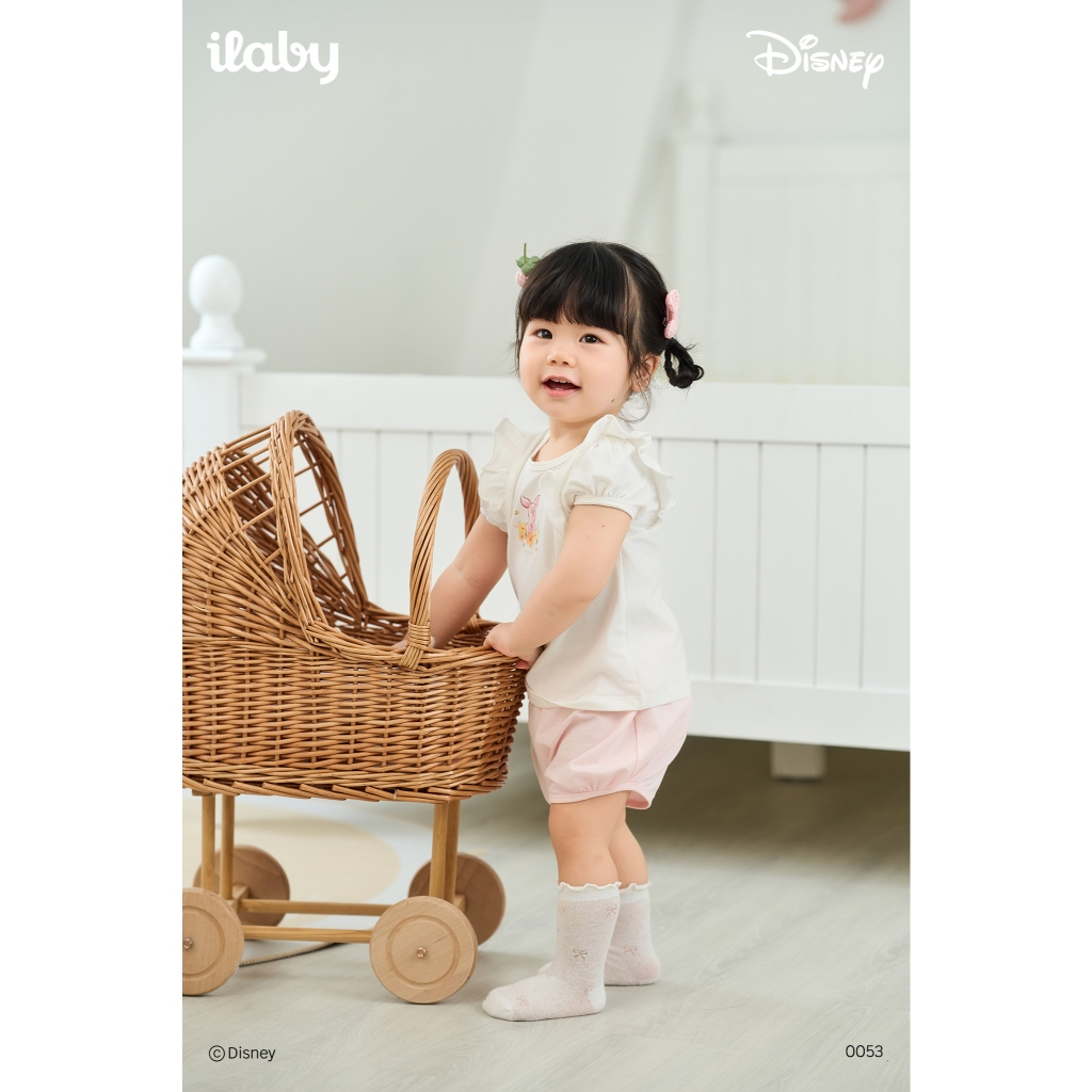 [IBABY 6M-4Y] Set bộ bé gái áo tay bèo họa tiết Piglet phối quần short dễ thương [0053]