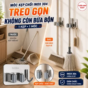 Combo 2 cái Móc dán tường kẹp chổi inox 304 A1 mỗi chiếc 1 kẹp 1 móc